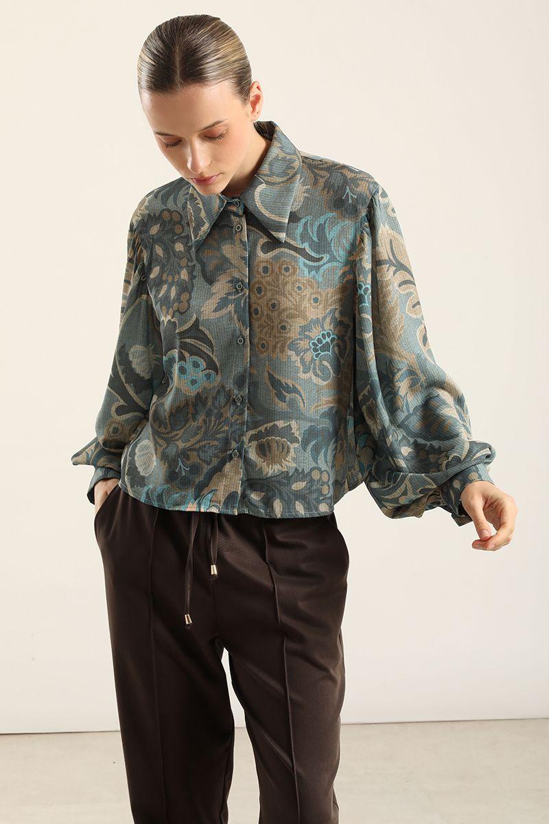 Blusa estampado retro, azul Liola-3