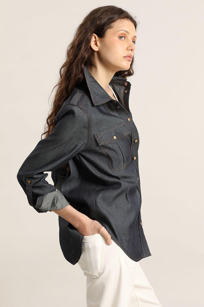 Blusa efecto denim, indigo Liola-2