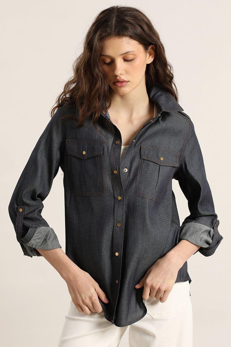 Blusa efecto denim, indigo Liola-3