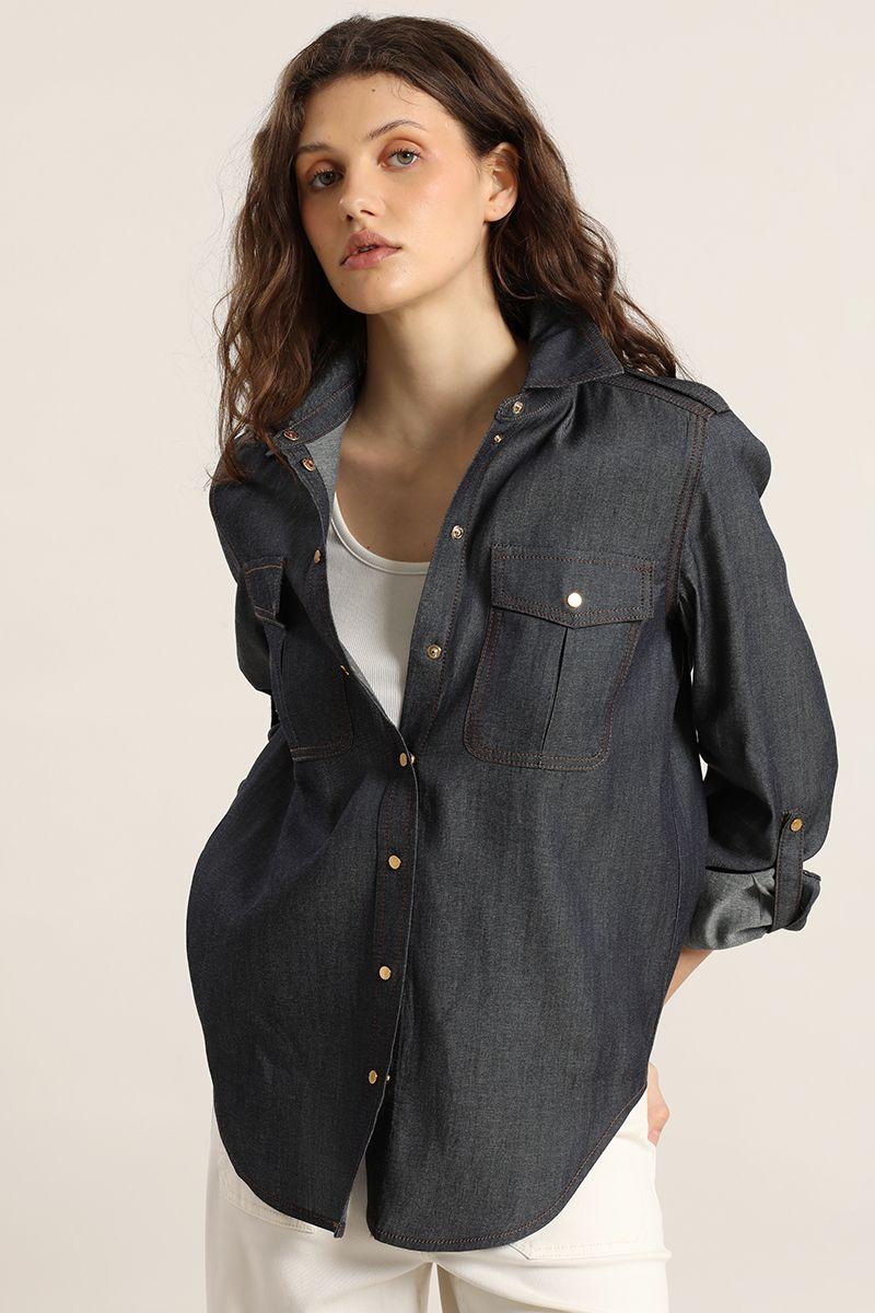 Blusa efecto denim, indigo Liola-4