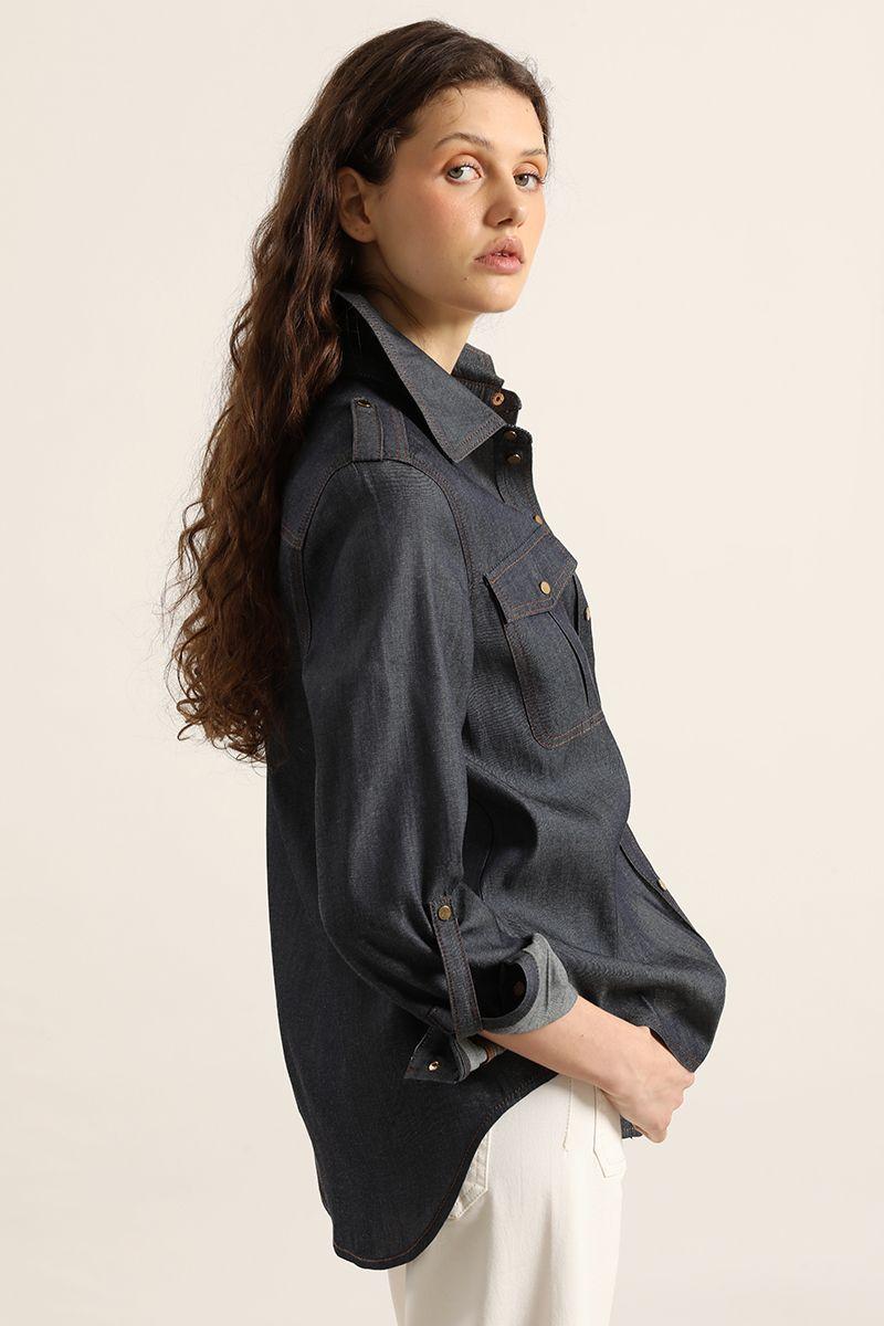 Blusa efecto denim, indigo Liola-6