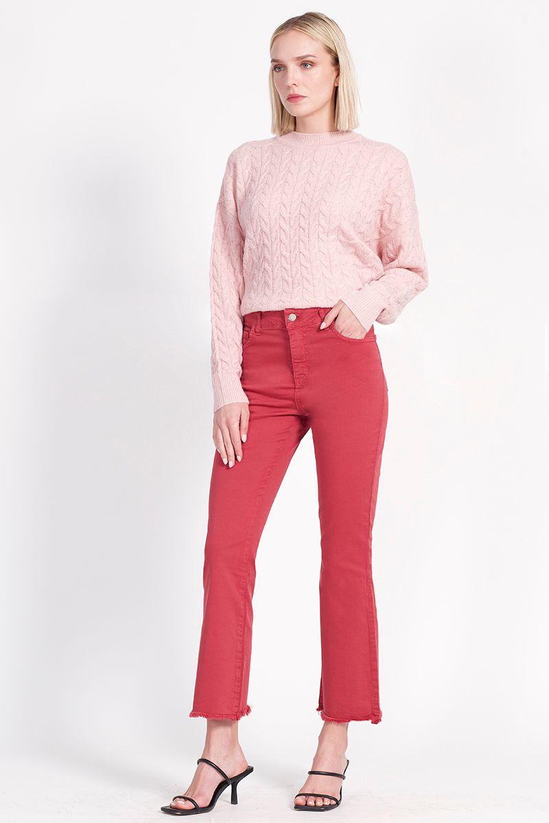 Pantalon Flare Algodón Spandex Guinda Liola-0