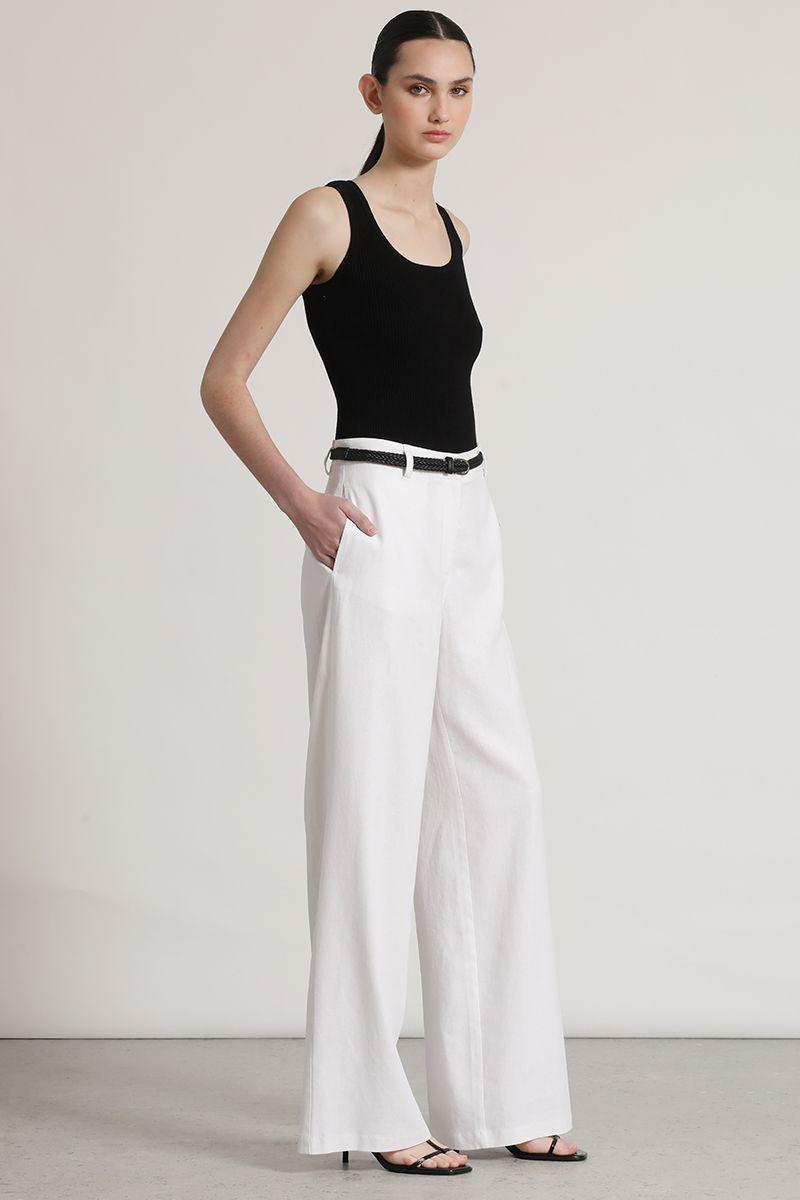 Pantalón ancho cinturón lino liola mujer crudo-0