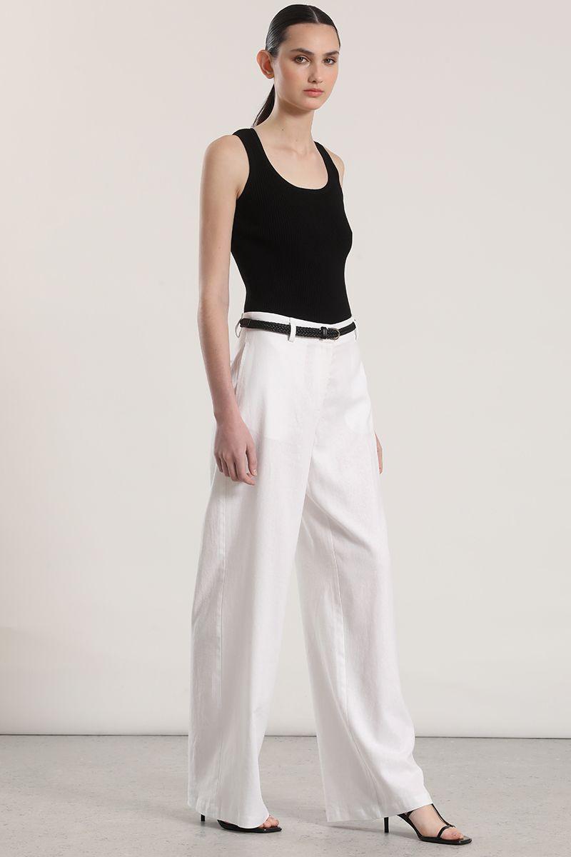 Pantalón ancho cinturón lino liola mujer crudo-1