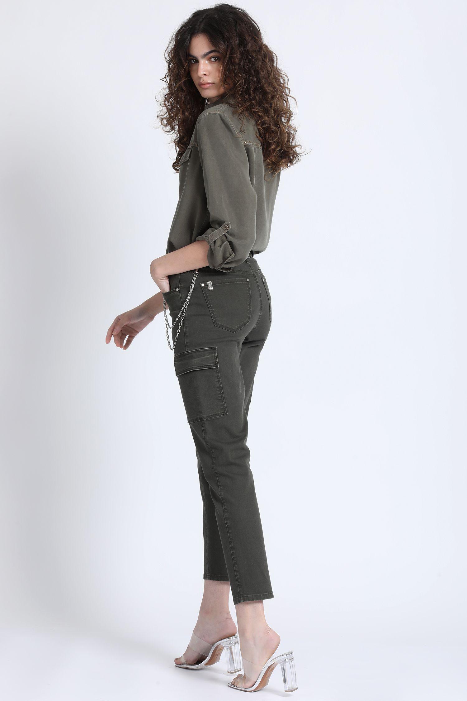 Pantalon Pitillo Cargo, Tiro Medio, Militar Liola-4