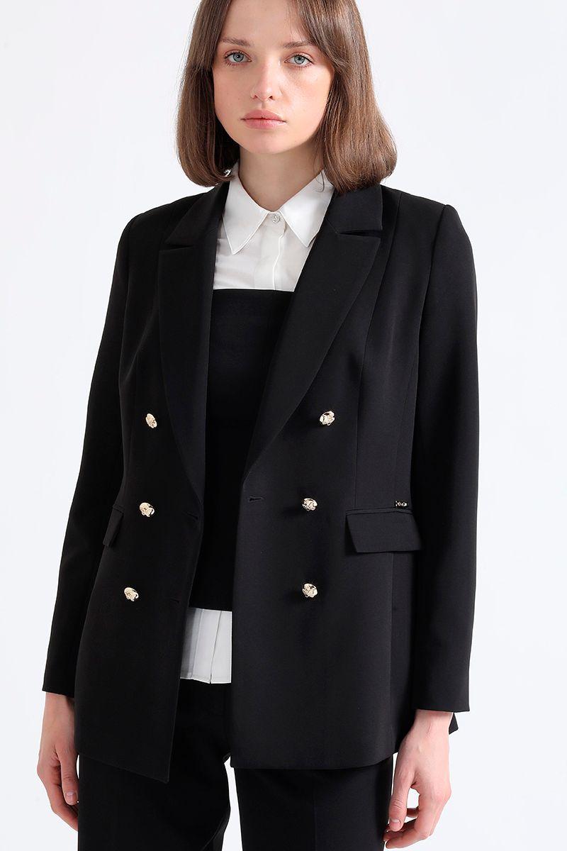 Blazer Largo Entallado, Negro Liola-5