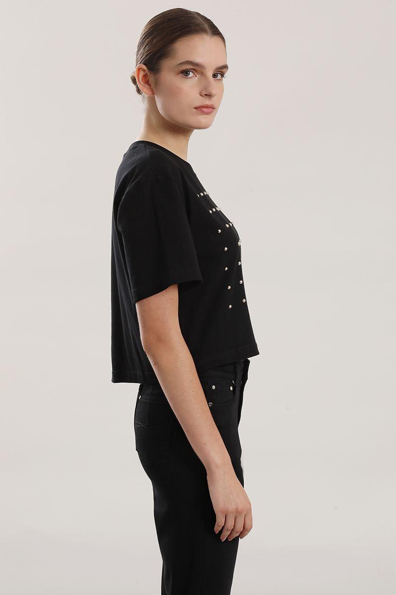 Polera algodon, tachas mujer Liola negro-2