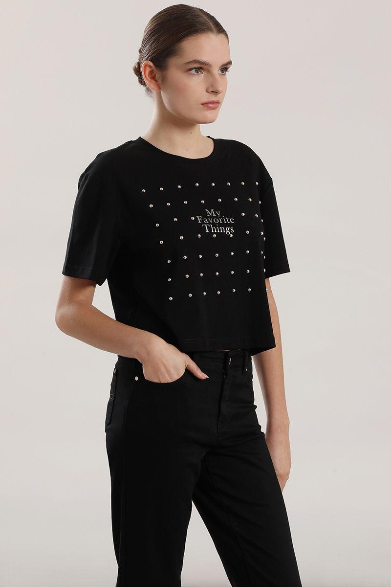 Polera algodon, tachas mujer Liola negro-3