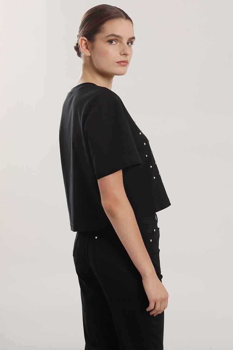 Polera algodon, tachas mujer Liola negro-4