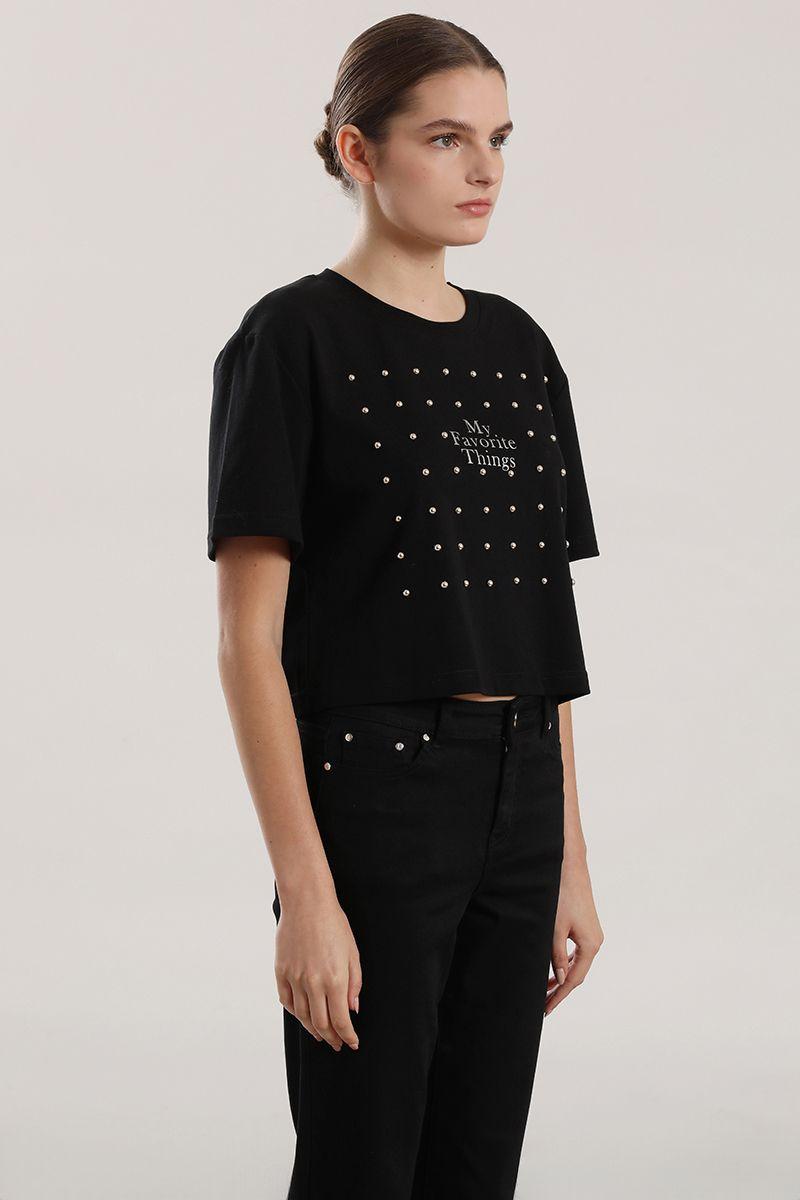 Polera algodon, tachas mujer Liola negro-5