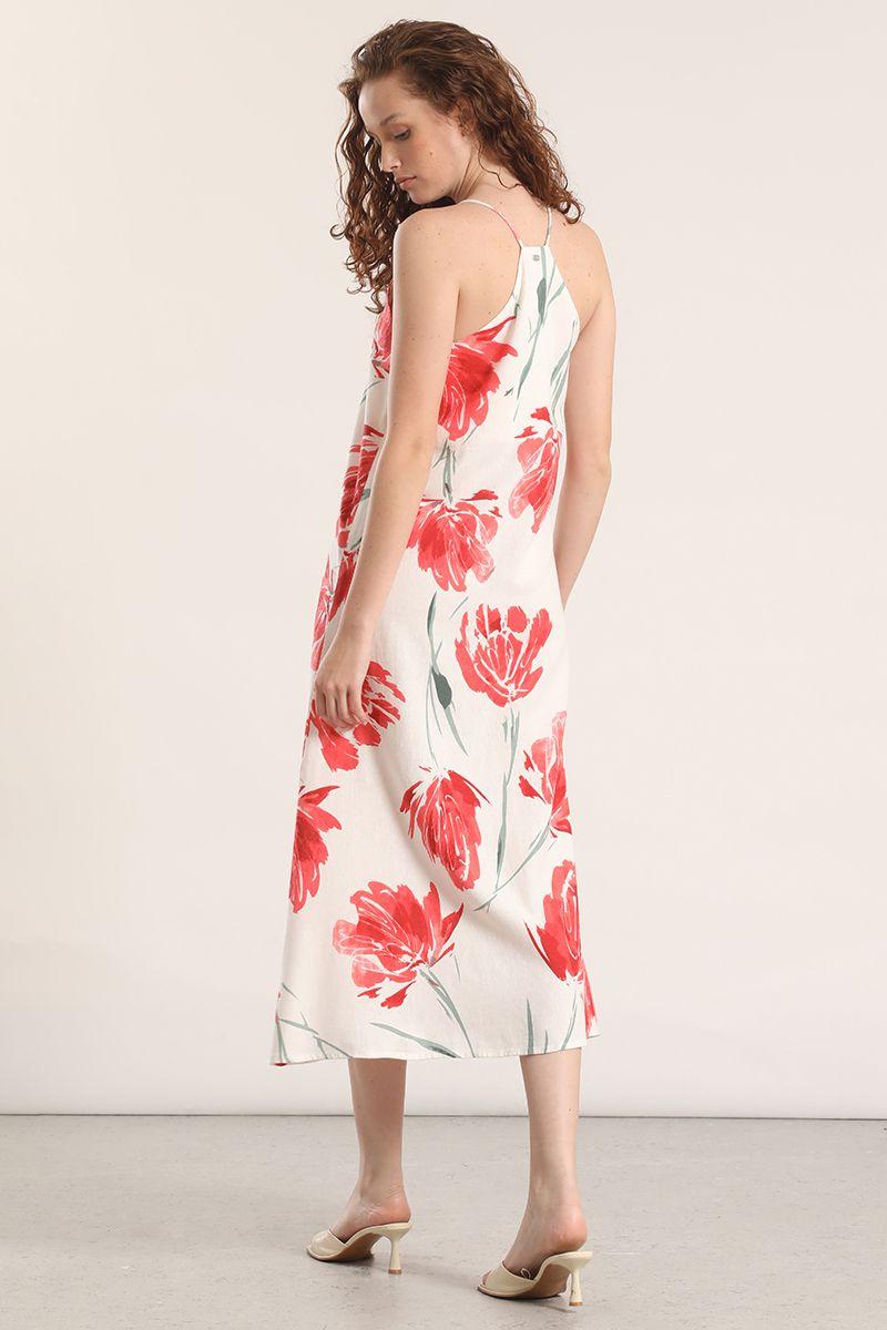 Vestido midi lino estampado Liola mujerrojo-5