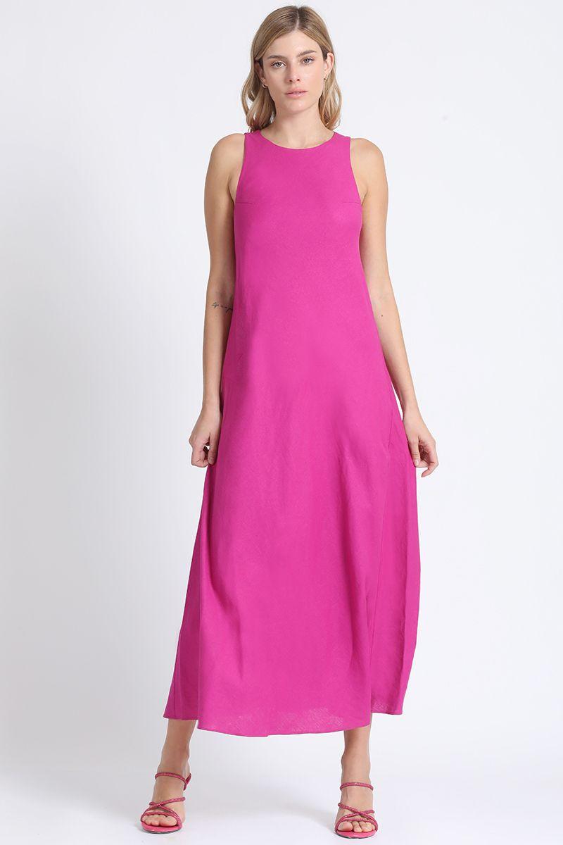 Vestido Maxi Sesgado Halter Lino Fresa Liola-1