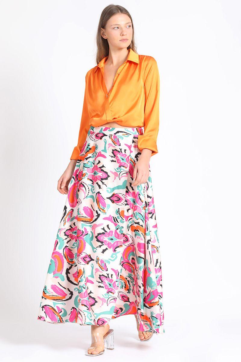 Blusa Satinada Boton Fantasia, Naranjo Liola-1