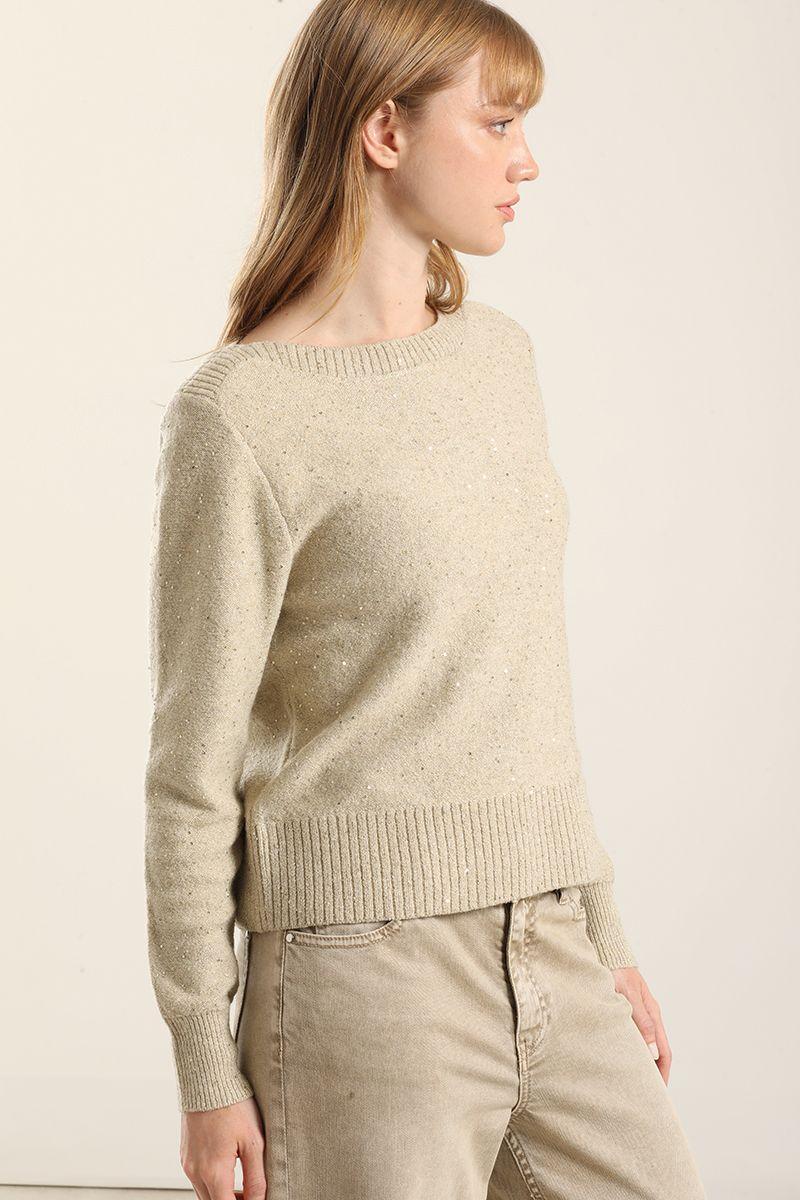 Jersey Punto Microlentejuelas, Beige Liola-3