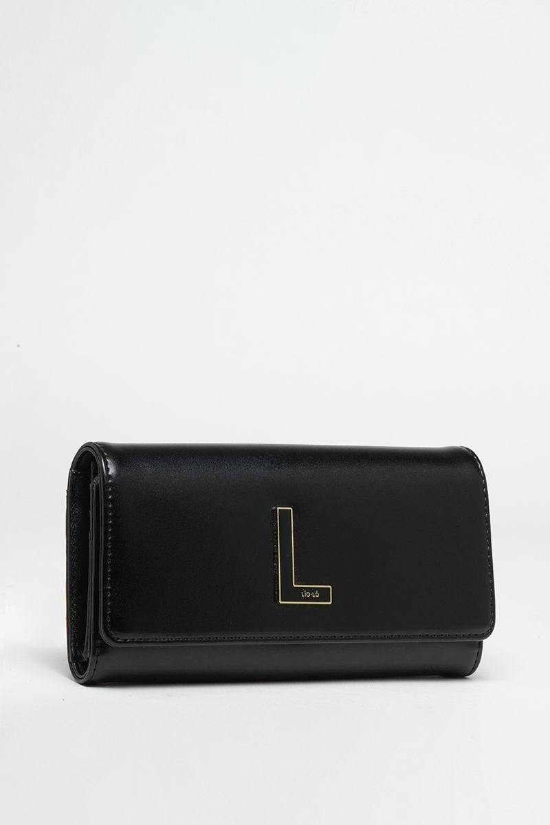 Billetera Efecto Cuero Liso, Inicial L, Negro Liola-2