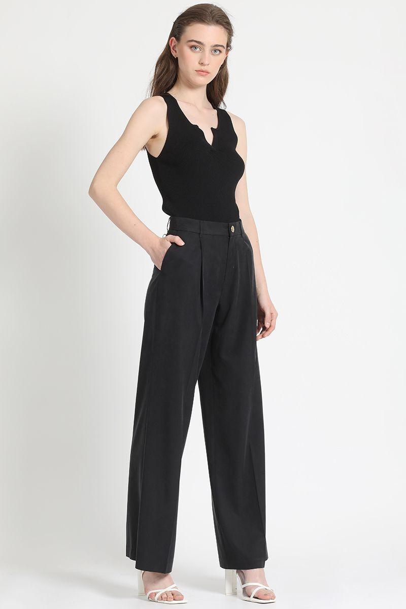 Pantalon Ancho Pinza Negro Liola-1