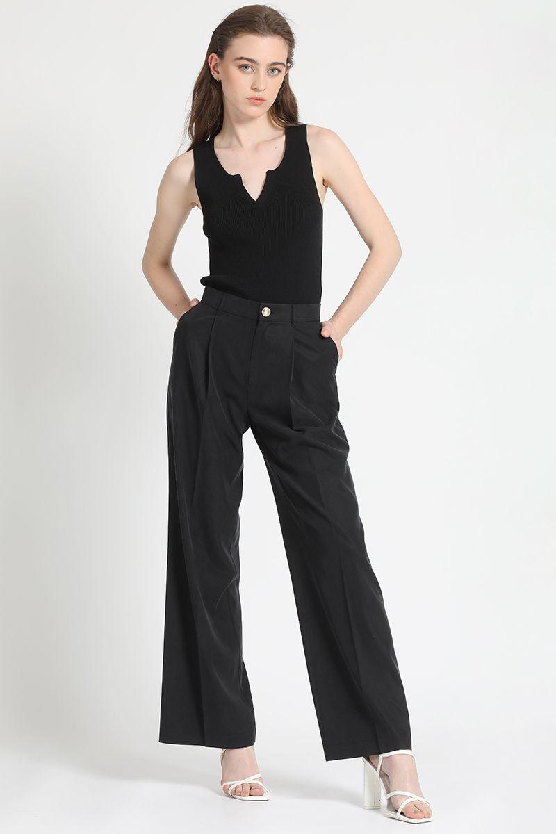 Pantalon Ancho Pinza Negro Liola-3