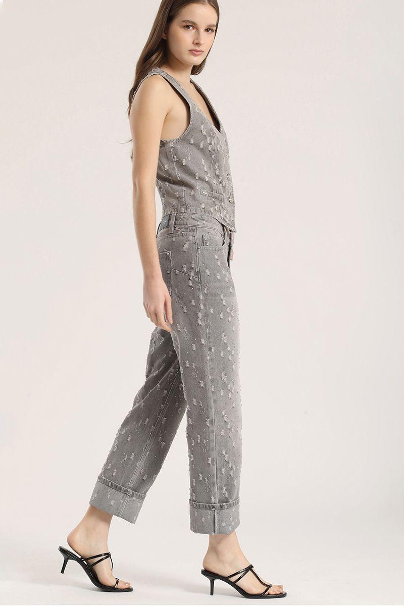 Jeans slim cropped desgastado Liola mujer gris-2