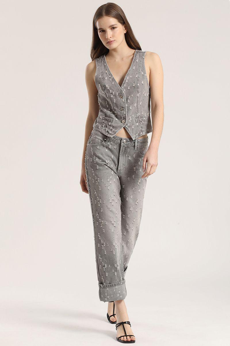 Jeans slim cropped desgastado Liola mujer gris-4