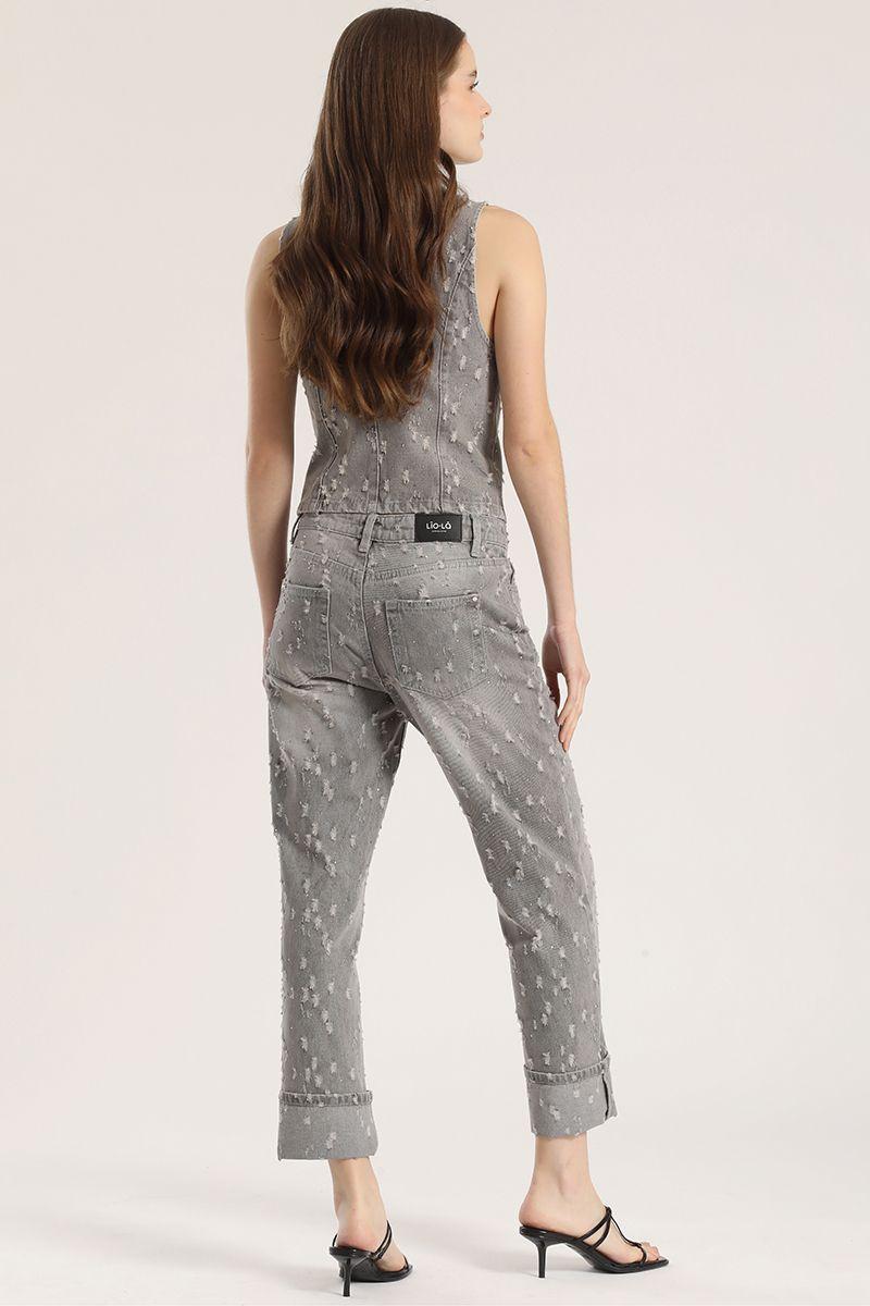 Jeans slim cropped desgastado Liola mujer gris-5