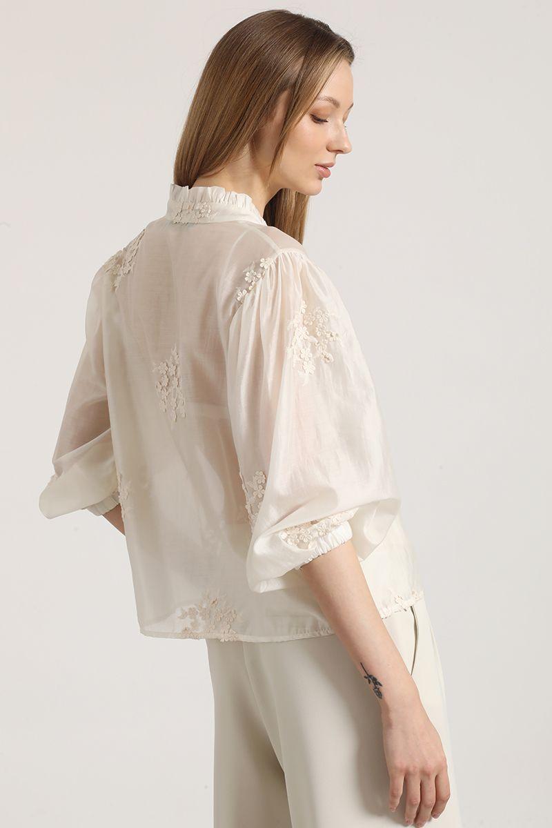 Blusa semitransparente bordado liola mujer crudo-4