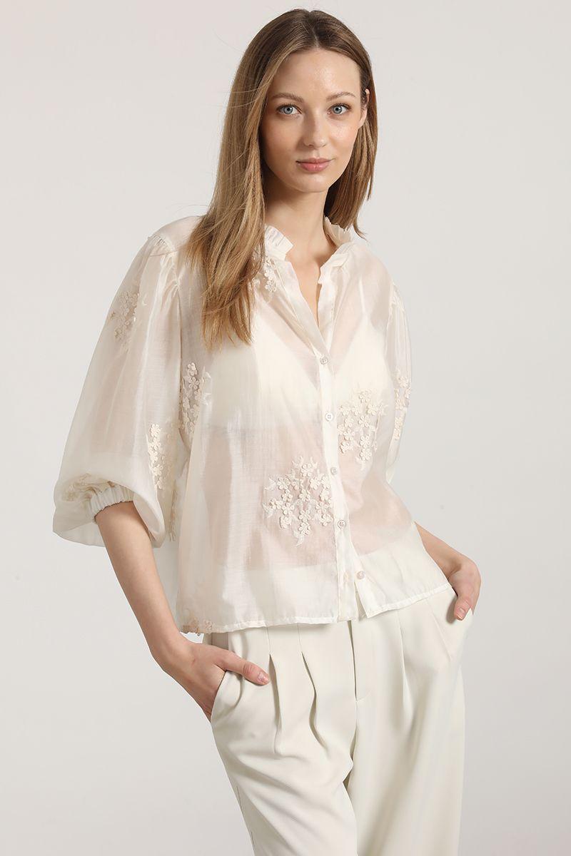 Blusa semitransparente bordado liola mujer crudo-5