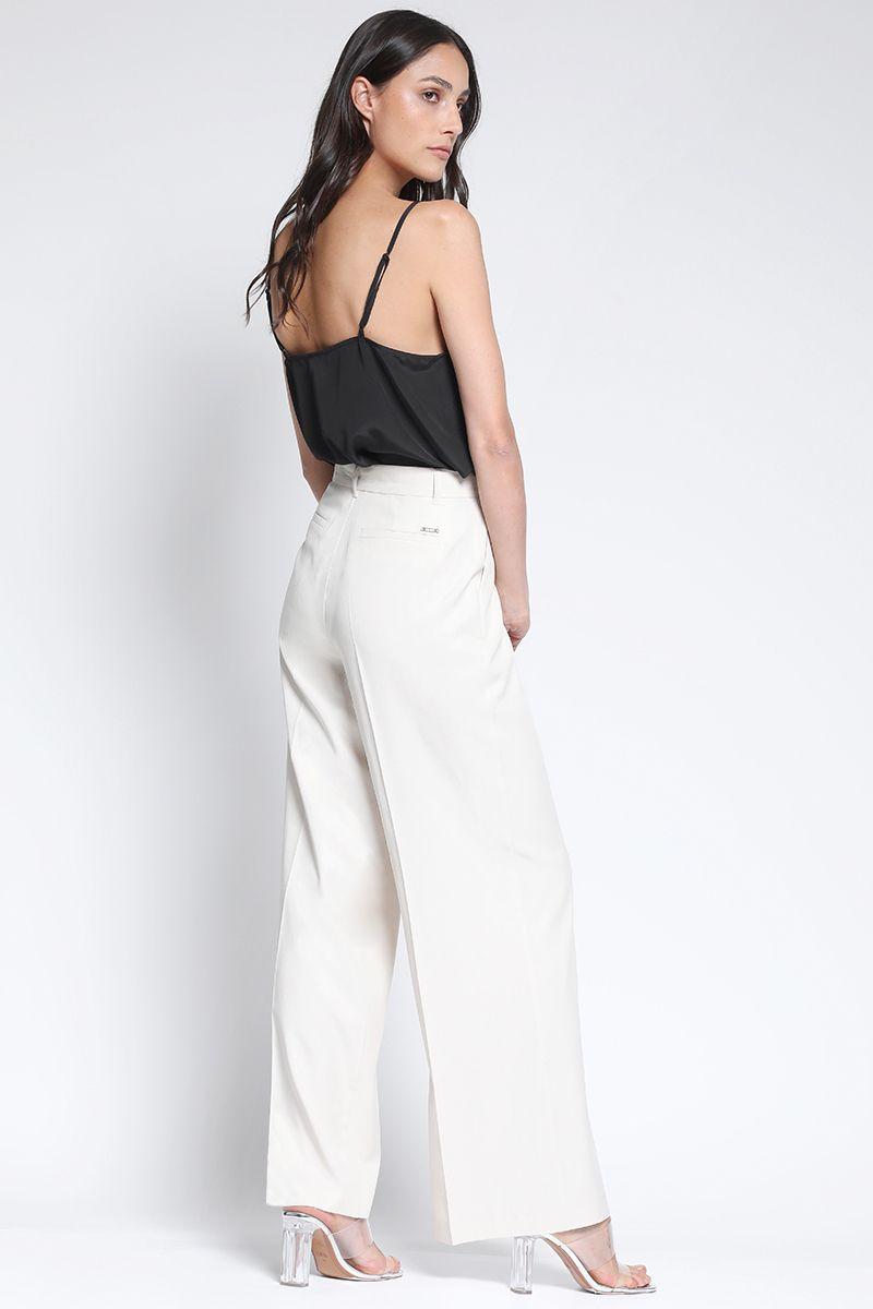 Pantalon Ancho Con Pinza, Mix Lyocell Beige Liola-1