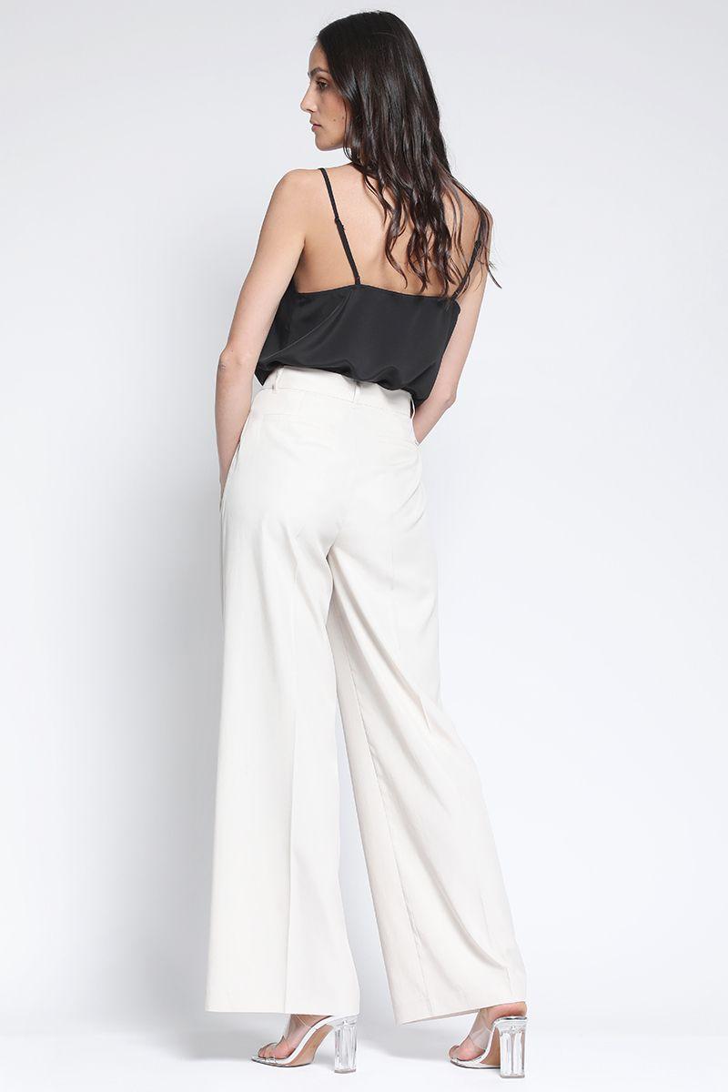 Pantalon Ancho Con Pinza, Mix Lyocell Beige Liola-2