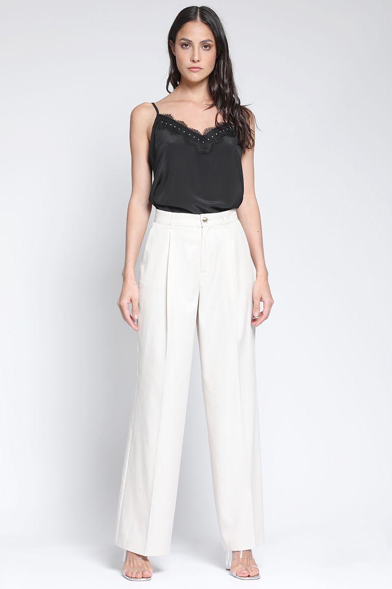 Pantalon Ancho Con Pinza, Mix Lyocell Beige Liola-4