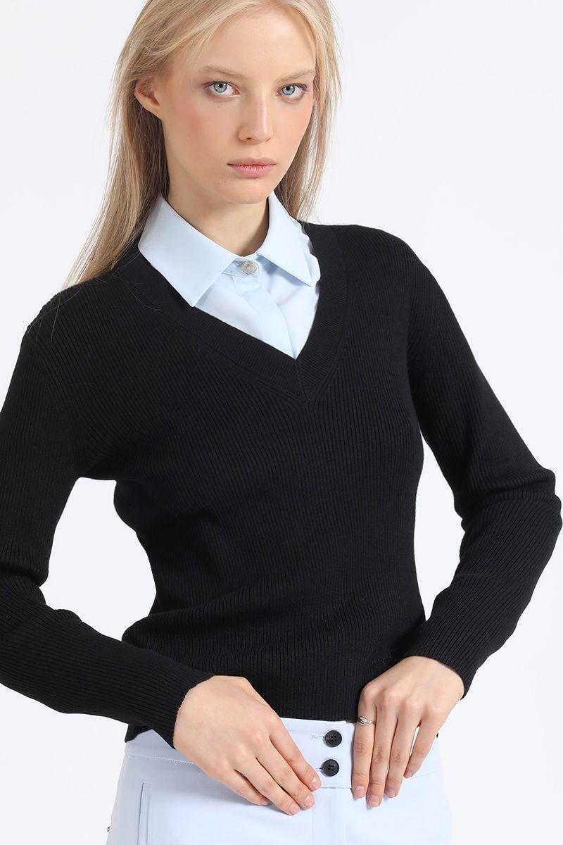 Sweater Basico Tejido Punto, Negro Liola-2