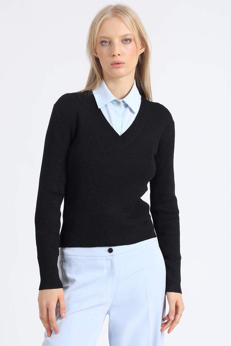 Sweater Basico Tejido Punto, Negro Liola-5
