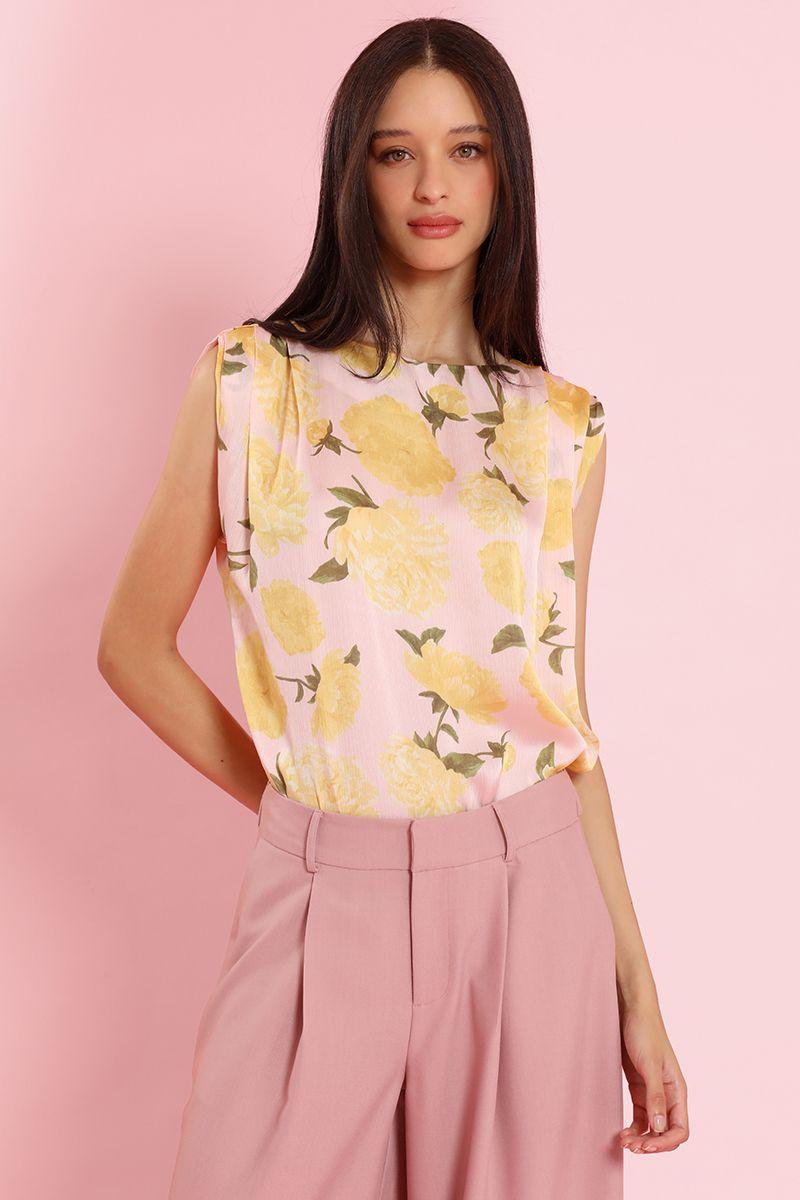 Top estampado, sin mangas, rosa Liola-4