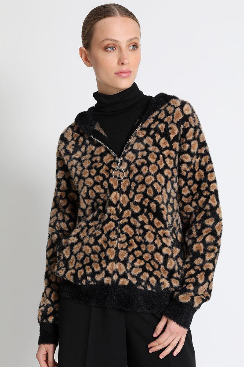 Chaqueta Recta Tejido Café Liola-0