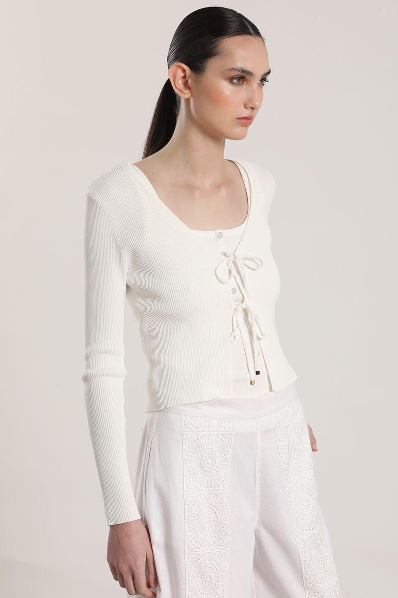 Cardigan con amarras Liola mujer crudo-2