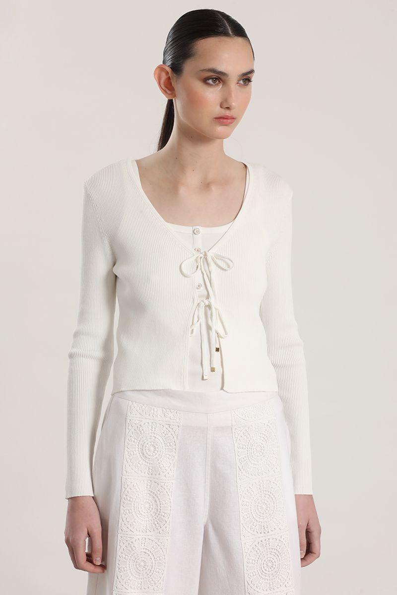 Cardigan con amarras Liola mujer crudo-3