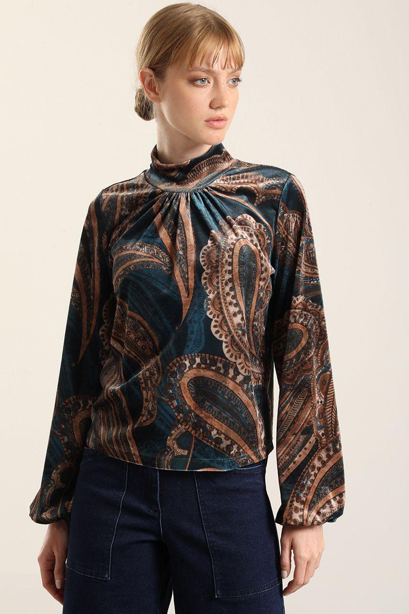 Top velvet estampado, azul Liola-0