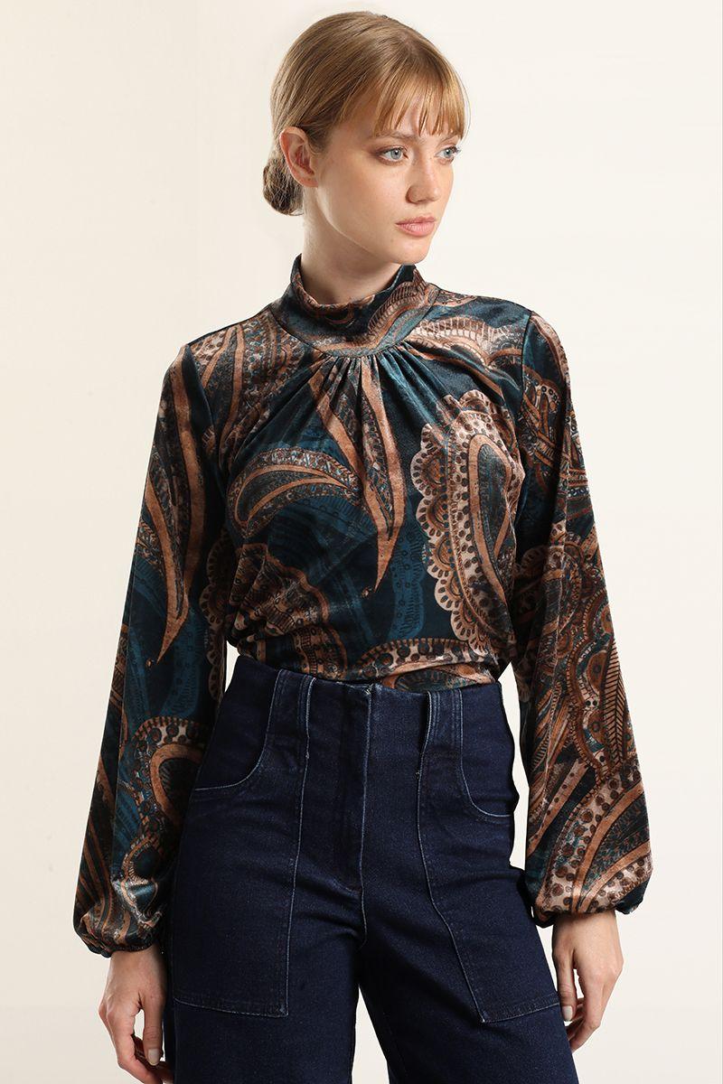 Top velvet estampado, azul Liola-3