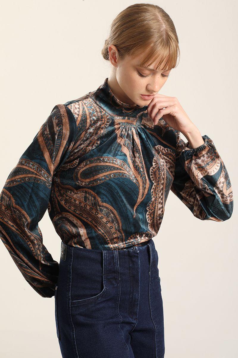 Top velvet estampado, azul Liola-4