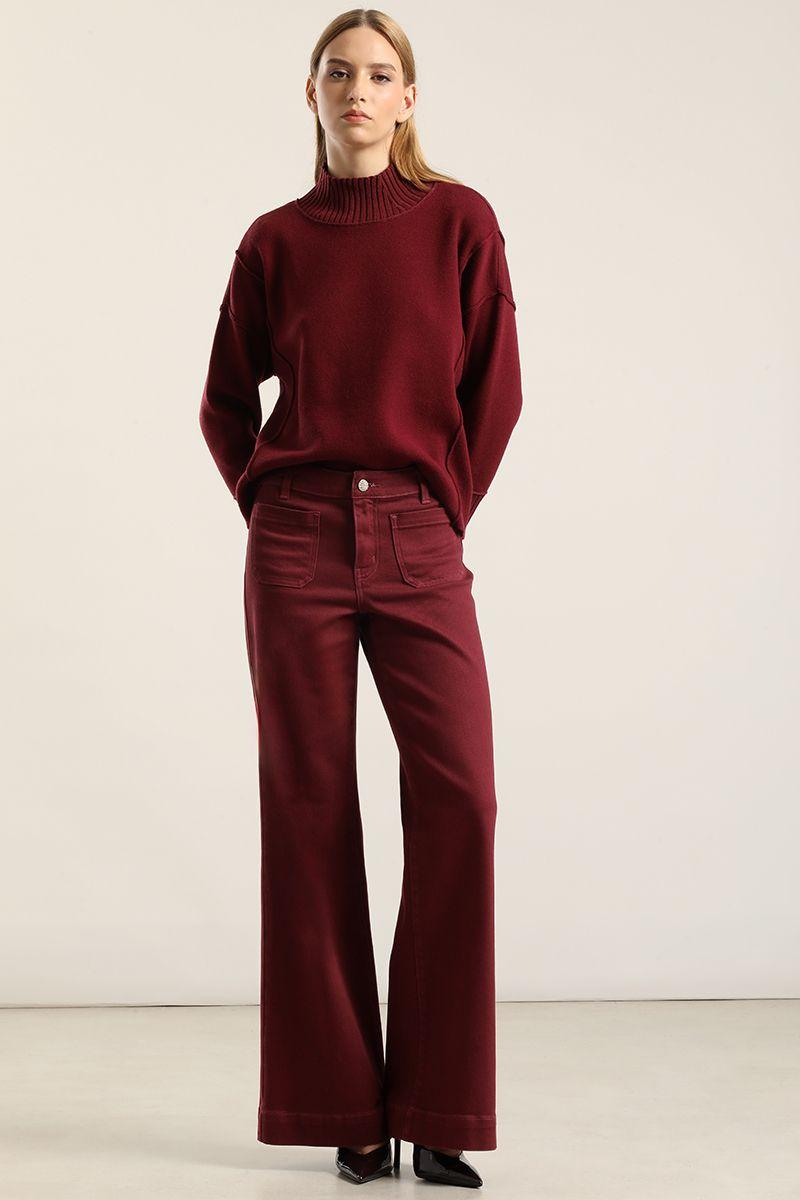 Jeans Color Palazzo, Burdeo Liola-0