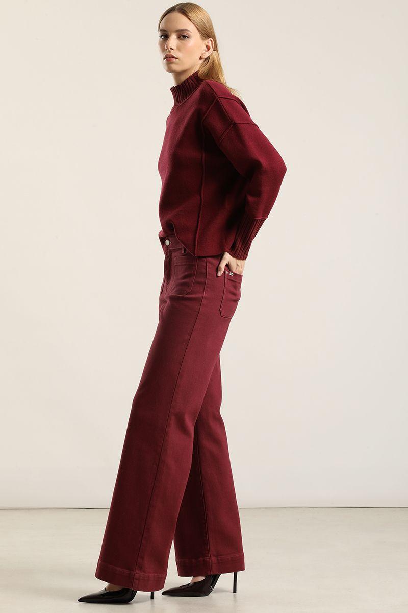 Jeans Color Palazzo, Burdeo Liola-1
