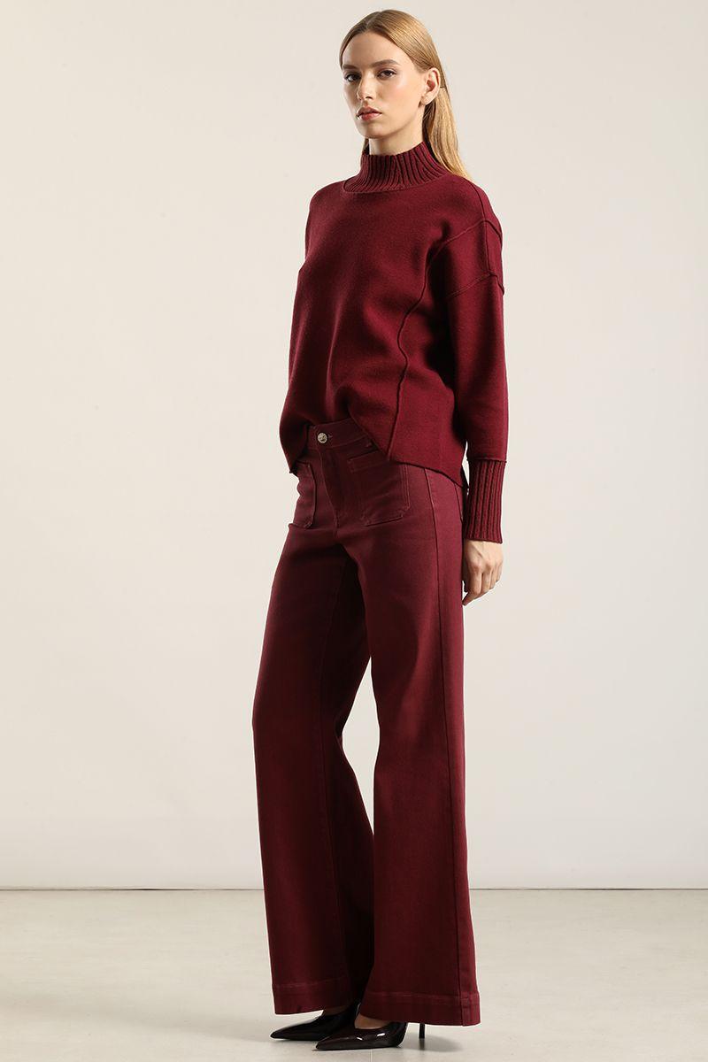 Jeans Color Palazzo, Burdeo Liola-2