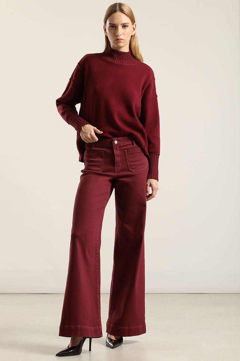 Jeans Color Palazzo, Burdeo Liola-3