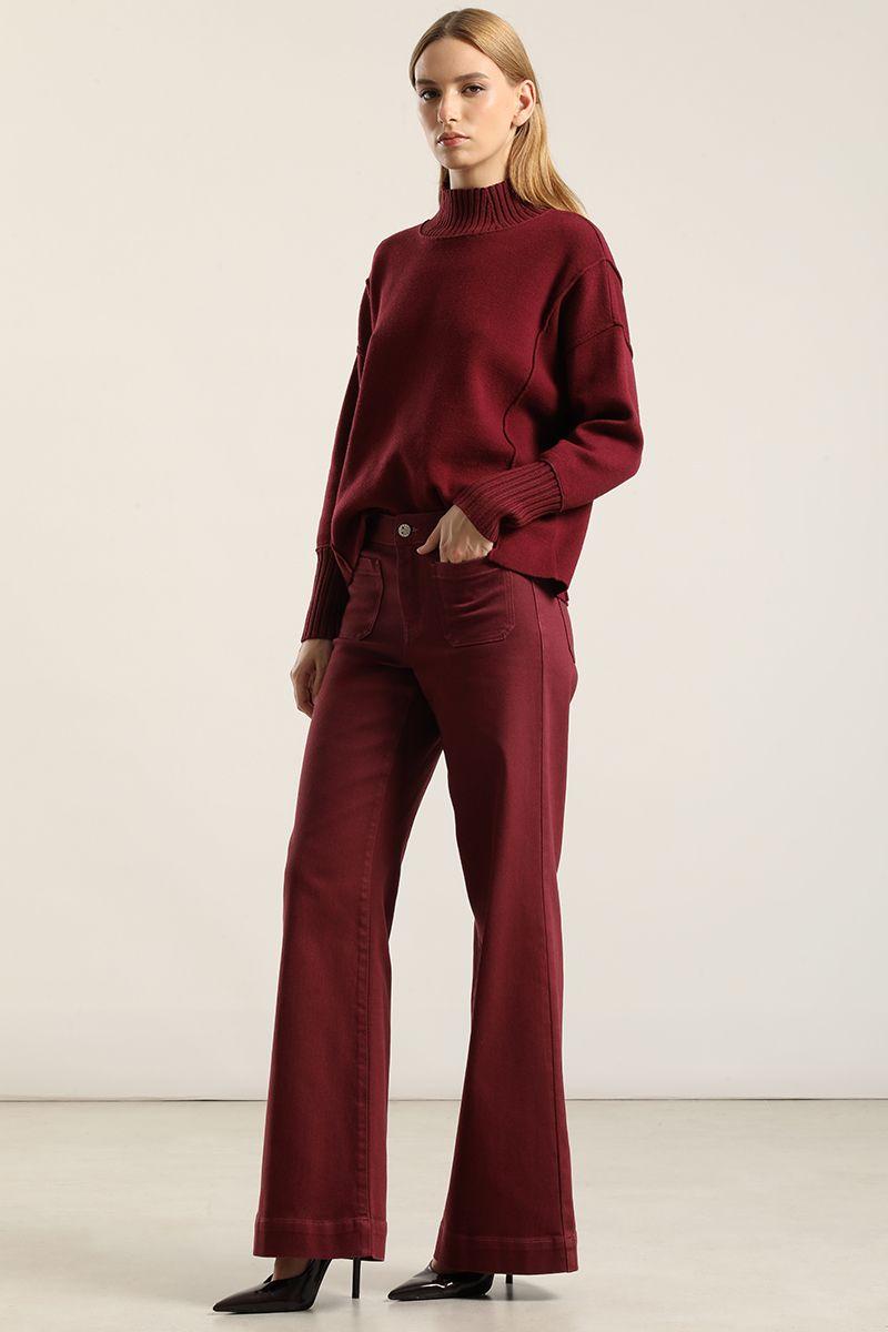 Jeans Color Palazzo, Burdeo Liola-5