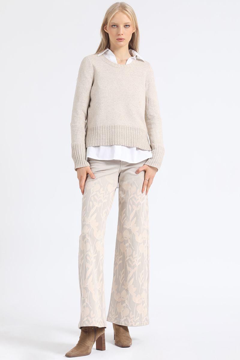 Pantalon Ancho Estampado Degrade, Tiro Medio, Beige Liola-0