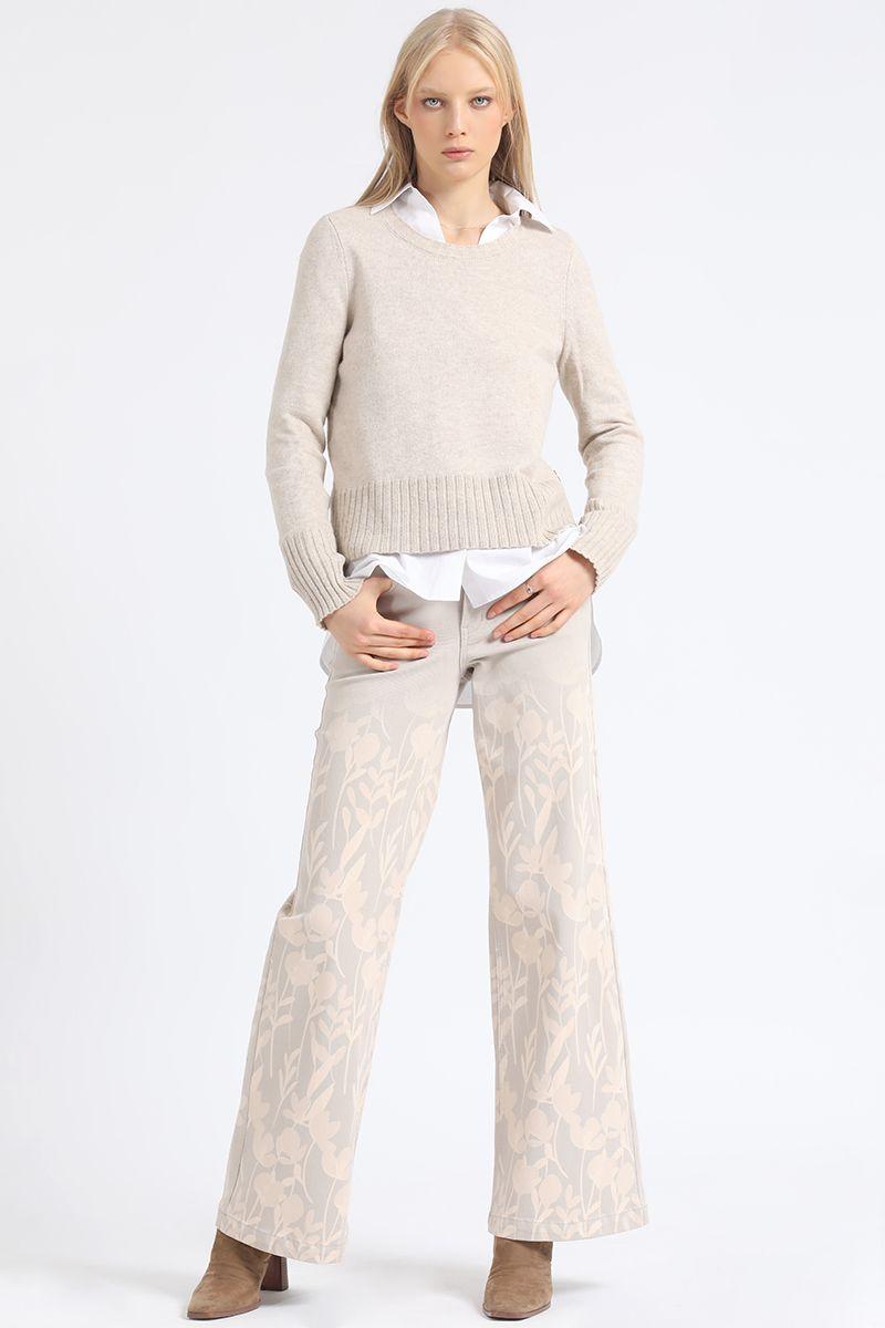 Pantalon Ancho Estampado Degrade, Tiro Medio, Beige Liola-3