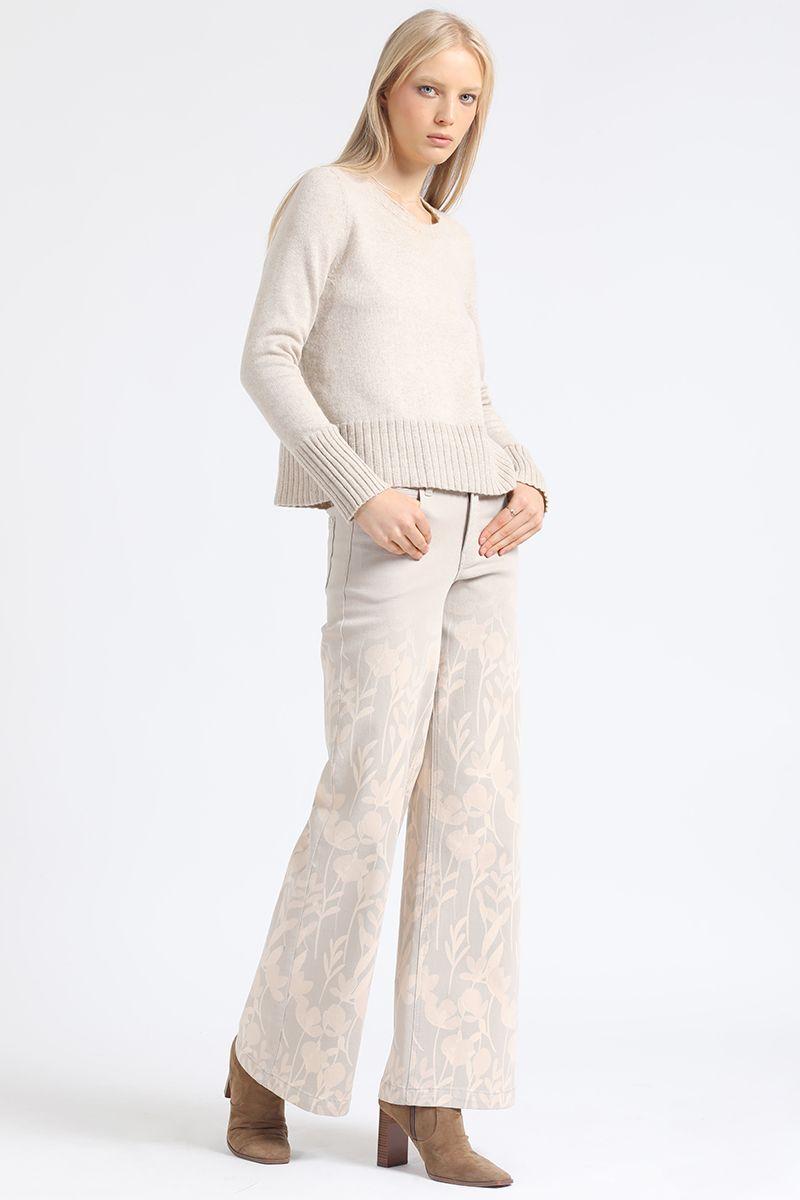 Pantalon Ancho Estampado Degrade, Tiro Medio, Beige Liola-4