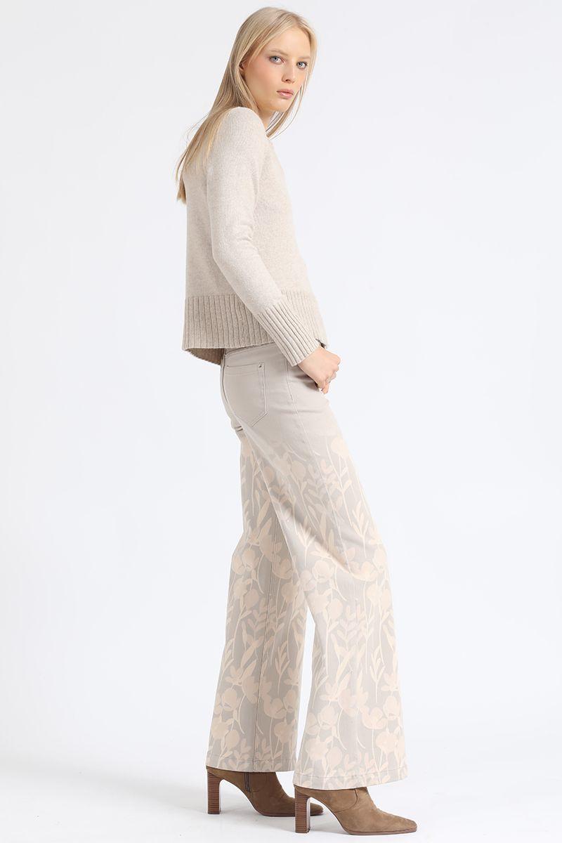 Pantalon Ancho Estampado Degrade, Tiro Medio, Beige Liola-5