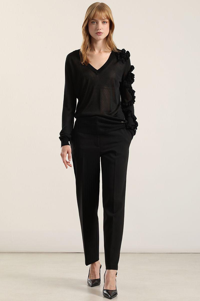 Jersey punto semitrasparente, volados, negro Liola-1