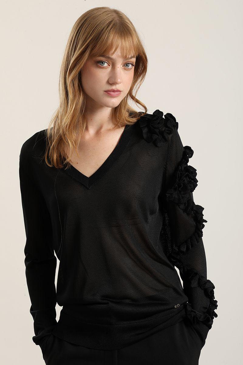 Jersey punto semitrasparente, volados, negro Liola-2