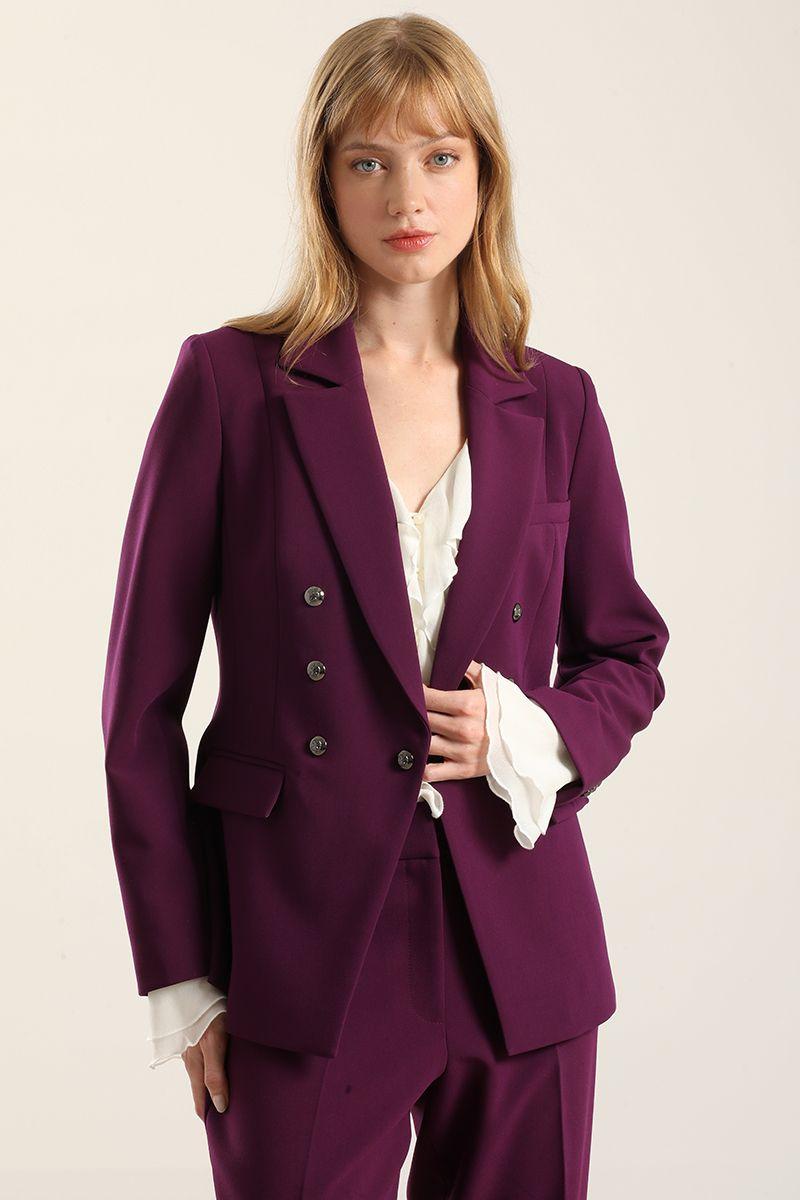 Blazer entallado cruzado, ciruela Liola-3